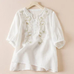 Elegant Floral Embroidered Pure Cotton Shirt